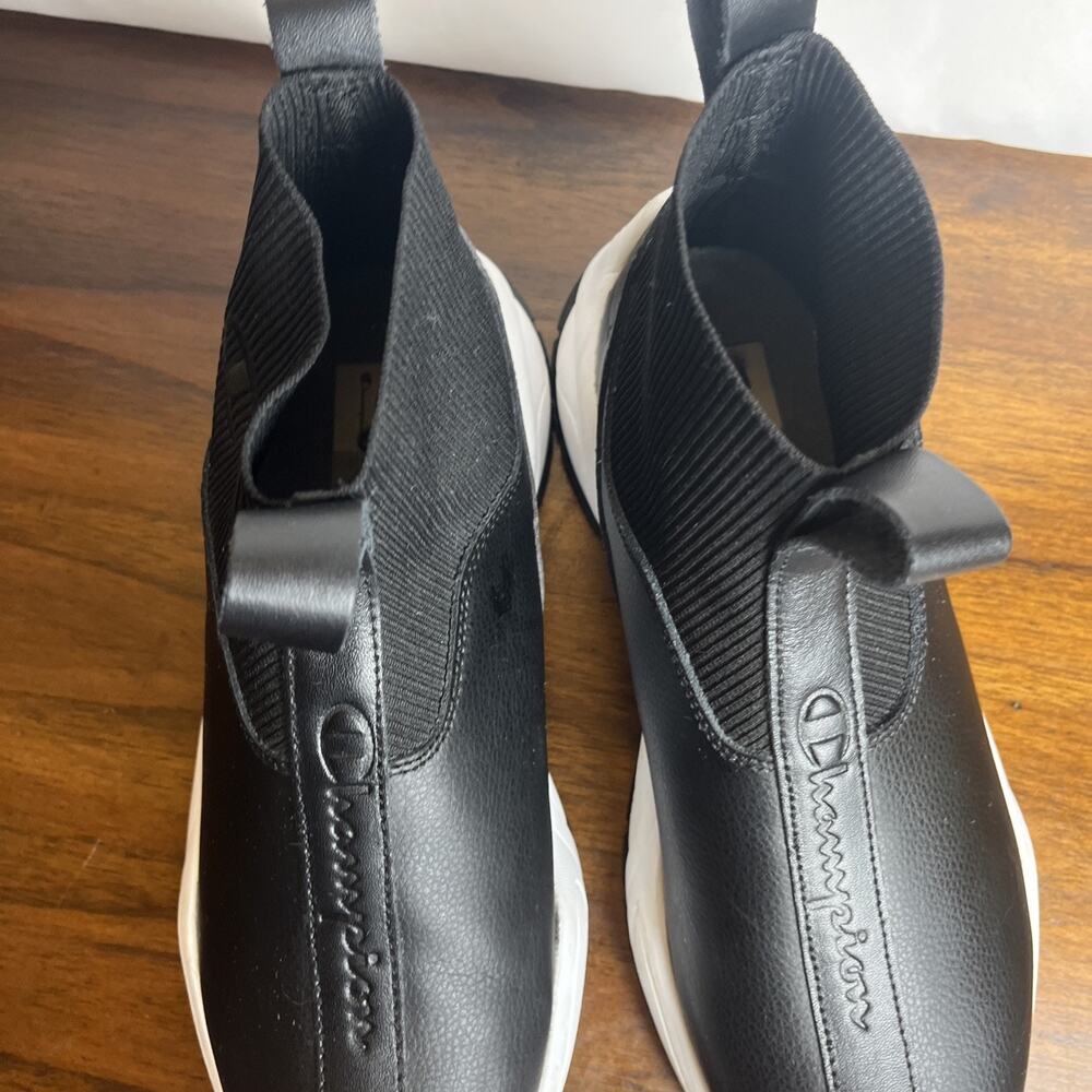 Champion Rally Shoes Womens Sz 10W Black White Leather Slip On Trainers Sneaker - Picture 5 of 12